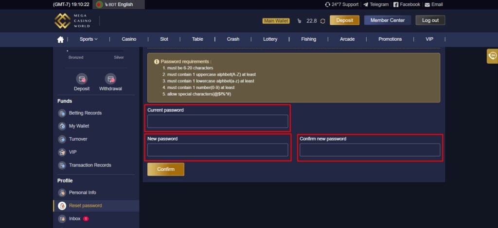 Mega Casino PASSWORD Reset PC